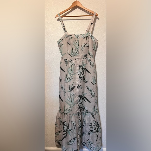 Banana Republic Sleeveless Khaki Light Beach Floral Maxi Dress L - Picture 4 of 13